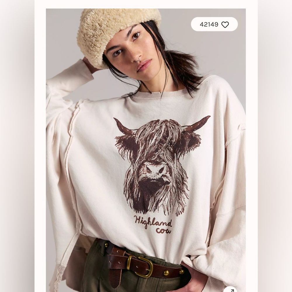 Free People We The Free Graphic Camden Pullover. Highland cow combo - Picture 4 of 4